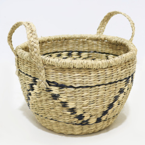 Panier de rangement multifonction en jonc de mer rustique avec poignées tressées, forme ronde, pour le stockage des légumes, écologique - Product Image 5
