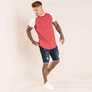 <b>Mens</b> Red Raglan T-<b>Shirt</b> Short Sleeve Heather Red and White Contrast Crew Neck Casual Cotton Top Custom Logo OEM ODM Wholesale - Product Image 4