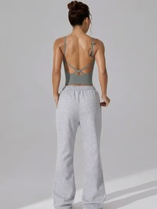 High <b>Stretch</b> Seamless Knit White Athletic <b>Bra</b> | Deep V Neck Strappy Yoga Top | Compression Molded Non Fade Sportwear Cami - Product Image 6