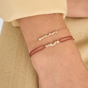 AU750 18K <b>Gold</b> Lab Grown Diamond Multi Bezel Bar <b>Bracelet</b> Pink Nylon Cord <b>Adjustable</b> Women Wholesale OEM Manufacturer India - Product Image 2