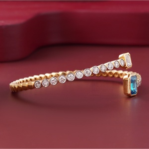 2.01 CT Blue Emerald Cut Lab Grown Diamond Bezel Open <b>Bangle</b> 14K Gold Diamond <b>Bracelets</b> & <b>Bangles</b> - Product Image 2