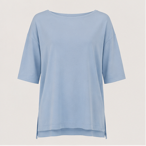 Womens Powder <b>Blue</b> Boat Neck Elbow Sleeve Relaxed <b>Tunic</b> Fit T Shirt WTS-0116 - Product Image 1