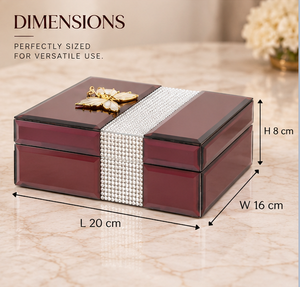 Caja de Almacenamiento de Joyas de Vidrio Borgoña con Detalle de Mariposa Dorada y Cristal, Acabado Brillante, Forro Suave, Organizador Decorativo - Product Image 2