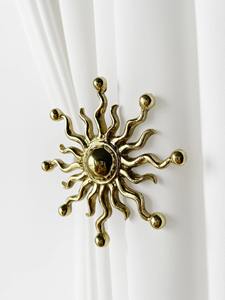 Elegant <b>Gold</b> Sunburst <b>Curtain</b> <b>Holdback</b> Hook Decorative Wall Mounted Drapery Holder For Special Occasion And Home Decor Styling - Product Image 2