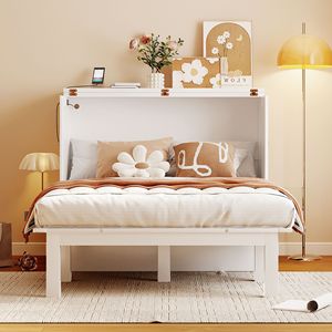 Letto a scomparsa matrimoniale bianco con comoda porta USB e ripiani rimovibili su ogni lato - Product Image 2
