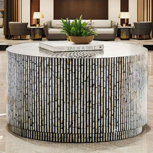 Table basse noire minimaliste de luxe faite à la main pour le salon bande d'incrustation d'os et de vadrouille meubles de maison décoratifs - Product Image 3