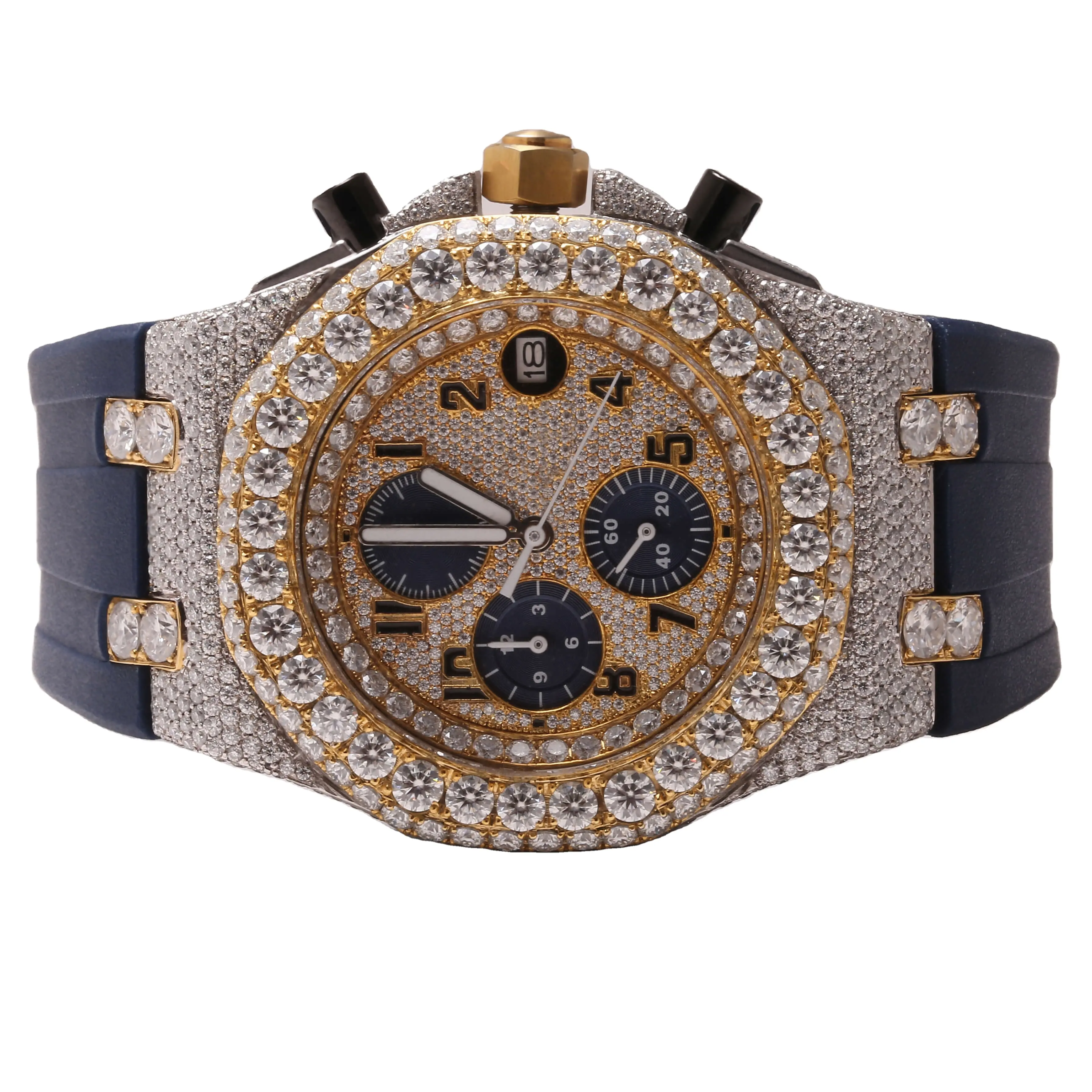 Blinged Out Hiphop Style Premium Quality Branded Luxury Original Unisex Fashion Forward Moissanite Diamond Wrist Watch