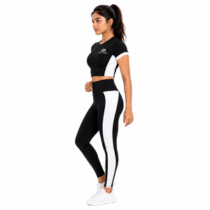 <b>Gym</b> Active Womens <b>Black</b> 2-Piece Spandex Seamless High Support <b>Gym</b> Activewear <b>Set</b> | Crop T-Shirt High-Waist Leggings Workout - Product Image 3