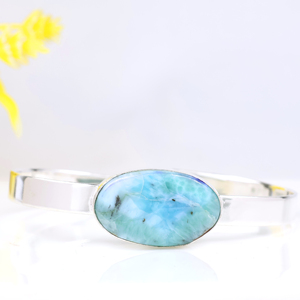 Natural Larimar Gemstone <b>Bracelet</b> 925 Sterling <b>Silver</b> Plated Adjustable <b>Cuff</b> <b>Bracelet</b> for Women Handmade Jewelry For Women - Product Image 6