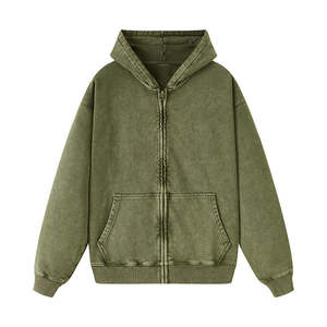 เสื้อฮู้ดซิปแบบย้อมสีเอซิดพร้อมโลโก้สั่งทำใหม่สำหรับผู้ชาย ราคาดีที่สุด MOQ ต่ำ - Product Image 1