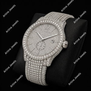 Iced Out Silver Crystal Dress <b>Watch</b> Full <b>Diamond</b> Style Dial Luxury Men’s Statement Wristwatch - Product Image 2