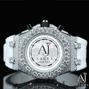 Aarva Jewels – montre à Quartz analogique de luxe pour femmes, lunette pavée de diamants, bracelet en Silicone blanc, fermoir papillon, verre de haute qualité - Product Image 1
