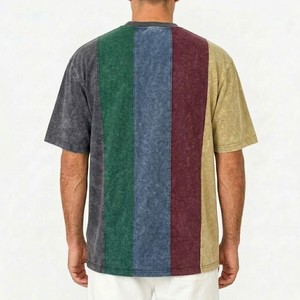 <b>Men</b> Retro <b>Stripe</b> <b>T</b> <b>Shirt</b> Multi Color Vertical Panel Vintage Wash Effect Summer Casual Loose Fit Streetwear Trendy Fashion Tee - Product Image 3