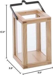 Portavelas Rústico de Madera, Farol Decorativo de Mesa con Florero de Vidrio Tipo Huracán - Product Image 3