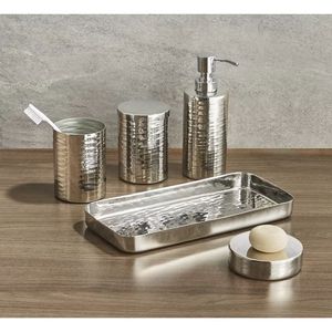 Modern Hammered Stainless Steel Bathroom Set 5-Piece Tray Soap Dispenser Tumbler <b>Toothbrush</b> <b>Holder</b> Easy To Clean - Product Image 1