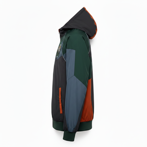 Veste coupe-vent à capuche pour homme avec blocs de couleur et patch Adventure Club, fermeture éclair avant, coupe-vent, décontractée, pour l'automne - Product Image 3