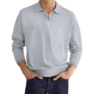Camiseta Polo de Manga Larga para Hombre con Cuello de Cierre de Cremallera, Estilo Casual, Color Sólido, Precio Razonable - Product Image 1