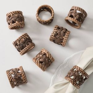 Natural <b>Rattan</b> Handwoven Napkin Rings Handmade Farmhouse <b>Dining</b> Decor for Elegant <b>Table</b> Setting Round Bamboo <b>Rattan</b> Napkin Ring - Product Image 1