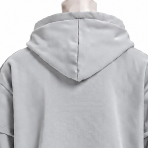 Sweat-shirt à capuche gris argenté double couche, épais, à manches superposées, coupe oversize, épaules tombantes, style streetwear décontracté - Product Image 4