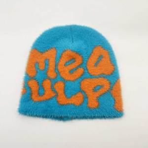Flock Print Beanie <b>Hat</b> Unisex Street Style Winter Cap 56-58CM Letter Pattern Acrylic Knit Casual Adult <b>Hat</b> - Product Image 4