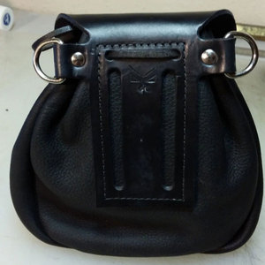 Vintage Black Vegan Leather <b>Drawstring</b> Sporran Medieval Celtic <b>Pouch</b> for Kilt, Costume, and Daily Wear - Product Image 4