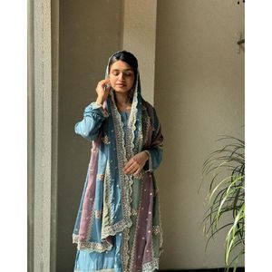 Designer Women's Party Wear Set with Plazzo Dupatta <b>Top</b> <b>Sequin</b> Work Sequence - Product Image 2