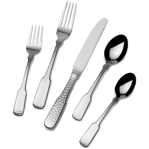 Ensemble de couverts exclusifs en acier inoxydable avec manche martelé, finition miroir haute brillance, résistant à la rouille, vaisselle de mariage - Product Image 1