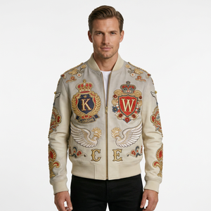 Custom Men's Windproof Eco-Friendly Heated PU Leather Varsity Jacket with Zipper Closure and Plain Embroidery Design - Product Image 1