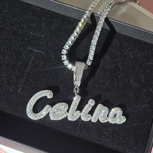 Collar con Nombre Personalizado de Moissanita Plateada, Colgante de Letra con Incrustaciones, Joyería Hip Hop, Cadena de Tenis con Nombre Personalizado, Regalo para Fiestas, Unisex - Product Image 6