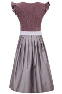 Women's Vintage Dirndl <b>Dress</b> A-Line Midi Short Sleeve Velvet with Belt Square Neck <b>Ruffle</b> Sleeve Contrast Color Flared Hem - Product Image 2
