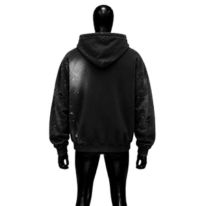 Sweat-shirt à capuche zippé noir pour homme, coupe oversize, style streetwear, en coton French Terry, imprimé par pulvérisation, design vieilli, collection automne, SOLDE - Product Image 2