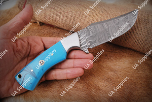 Couteau professionnel à lame fixe en acier Damas à motif torsadé, pleine longueur de lame, pour la chasse et le camping, vente en gros, support OEM/ODM, avec étui - Product Image 3