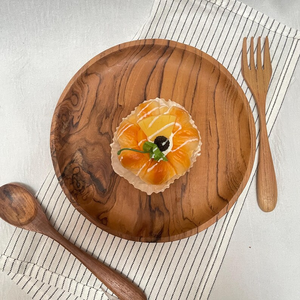 Handcrafted Circular Natural Teak Wood Plate. Wooden <b>Serving</b> Platter diameter <b>Set</b> plate - Product Image 3