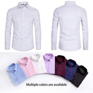 Chemise habillée homme en popeline de polyester et coton, manches longues, col montant, coupe ajustée, respirante, pour le bureau et les occasions décontractées - Product Image 3