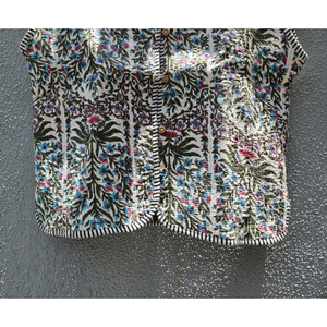 Chaqueta de algodón acolchada floral blanca, reversible, con botones al frente, abrigo de invierno para mujer, ropa exterior tejida a mano, regalo para ella. - Product Image 5