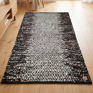 2' x 3' Black Diamond Recycled Leather Accent Rug for Entryway Bedroom Scandinavian Contemporary & Boutique Hotel Interiors - Product Image 1
