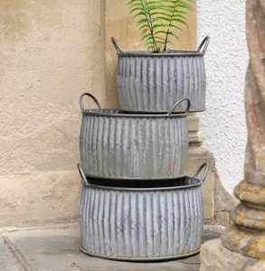 Macetas Redondas de Metal Rústico para Jardín, Macetas Decorativas para Exteriores con Asas para Patio o Jardín - Product Image 1