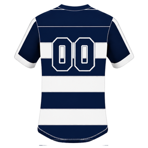 Conjunto de Uniforme de Rugby Azul Marino y Blanco de Manga Corta, Jersey de Rugby a Rayas con Cuello Redondo, Pantalones Cortos con Cordón, Ropa Deportiva para Entrenamiento - Product Image 5