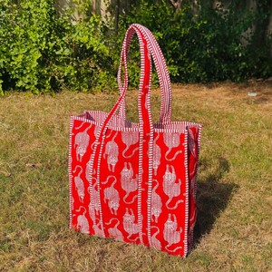 Sac fourre-tout matelassé en coton, imprimé léopard bohème, fait main, écologique, léger, ouvert, pour toutes les saisons (printemps, été, automne/hiver) - Product Image 4