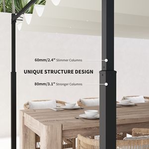 Pergola Retrattile Bianco Crema 3x3m UPF30+ con Palo in Metallo e Fissaggio Magnetico per Esterni, Villa, Cortile, Parco - Product Image 5