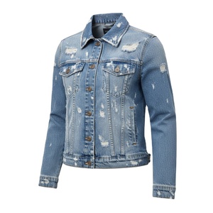 แจ็คเก็ตยีนส์ออร์แกนิคคอตตอนแบบยูนิเซ็กซ์ ลุคดิสเทรส ซักแบบพิเศษ ขายดี คอตั้ง โลโก้ด้านหน้า กันน้ำ กันลม ลายสัตว์ - Product Image 2