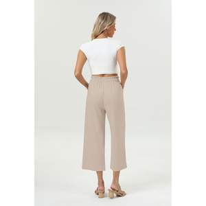 กางเกงขาบานผ้าลินินเอวสูงสำหรับผู้หญิง, กางเกงลำลองขายาวมีกระเป๋าดีไซน์ระบายอากาศได้ดีมี2025 - Product Image 5