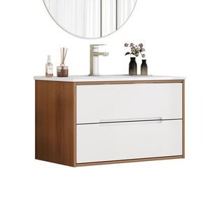 Mobile Bagno Sospeso da 32 Pollici con Doppio Cassetto, Sistema Soft-Close e Lavabo in Ceramica Arrotondato - Collezione Soli-Bathroom - Product Image 2
