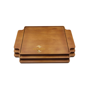 Bandeja de servir de madera natural ecológica, rectangular, con asas, para presentar café, té y comida, Vietchoice - Product Image 3