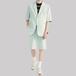Traje Corto de Verano Personalizado para Hombre, Transpirable, de Color Sólido, Pantalones Cortos Deportivos, Conjunto de 2 Piezas, Traje Casual con Blazer para Hombre - Product Image 3