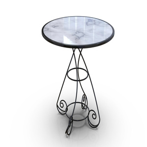 Mesa de Café Clásica para Exteriores con Tapa Redonda de Mármol y Base de Hierro Forjado Negro Ornamentado para Patio o Cafetería - Product Image 5