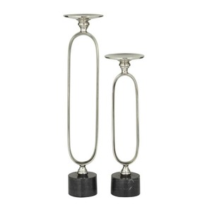 Modern <b>Candle</b> Stand Set of 2 with <b>Marble</b> Base for Home Decoration - Product Image 1