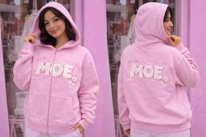 Sudadera con Capucha Rosa para Mujer, con Costuras en Contraste, Sudadera de Algodón Estilo Urbano, Sudadera con Gráfico de Chenilla de Dibujos Animados, Venta al por Mayor OEM - Product Image 4