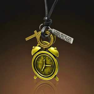 Fashion Pendant Necklace <b>Retro</b> Vintage 1.8-Inch Pure Stainless Steel <b>Clock</b> with Adjustable Leather Rope for Men & Boys - Product Image 4