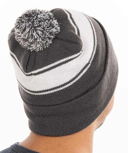 KATBROS INDUSTRIES Bonnet unisexe à pompon rayé contrastant, tricoté côtelé, décontracté, hiver, 100 % acrylique respirant - Product Image 4